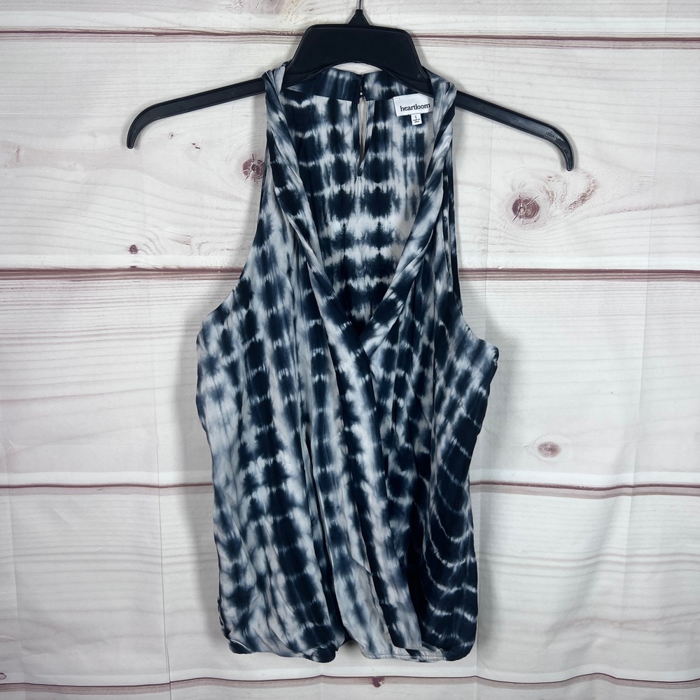 Heartloom Top Womens Large Blue Tie Dye Sleeveless Faux Wrap Halter Neck Tank